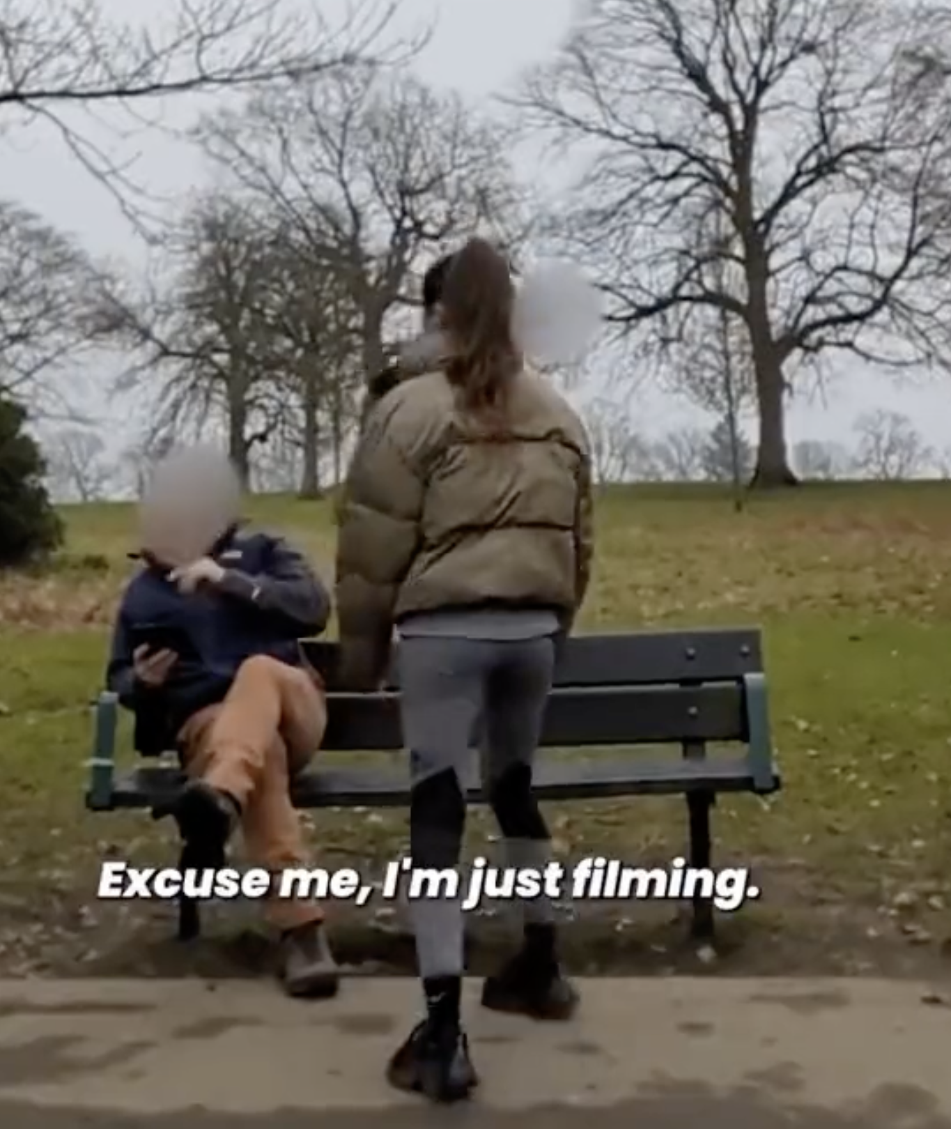 Influencer kicks off after man interrupts her livestream by sitting on public park bench